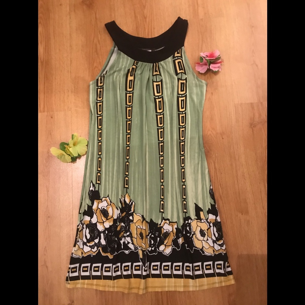 Green, Yellow, Black spring/summer dress